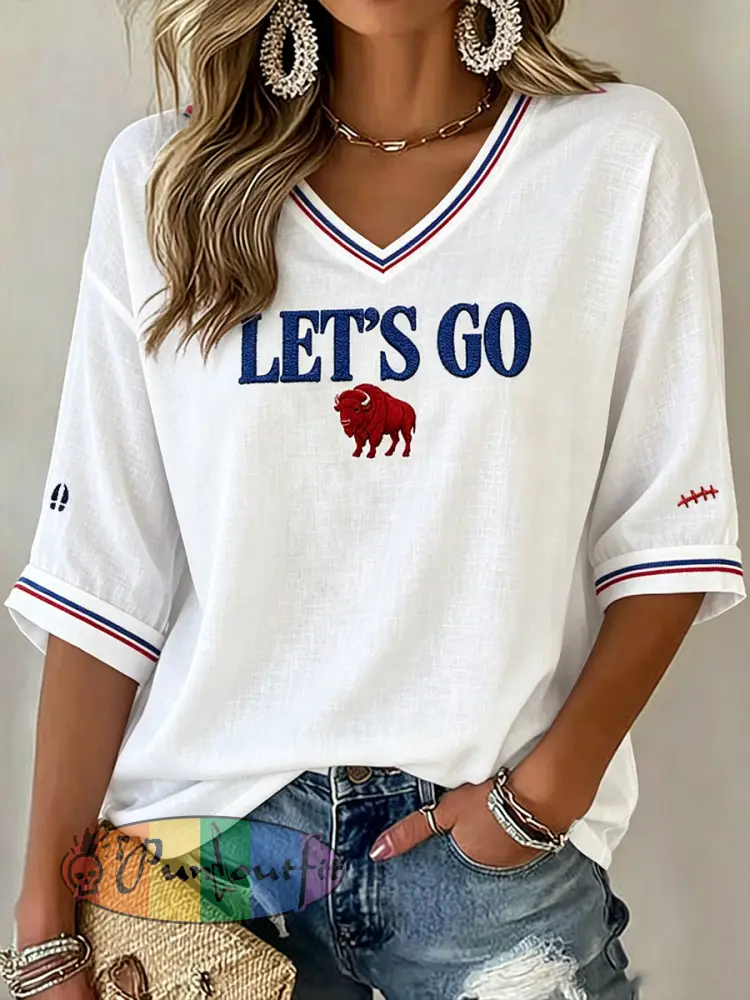 Women’s Football Lover Bulls BUF Art Printed Linen T-shirt - White · S