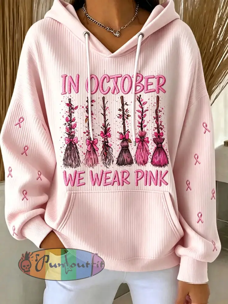 Women’s In October We Wear Pink Witch Hoodie - Pink · S