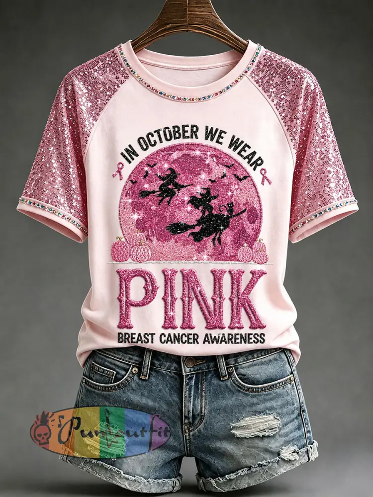 Women’s In October We Wear Pink Witch T-shirt - Pink · S