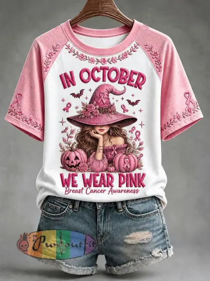 Women’s In October We Wear Pink Witch T-shirt - White · S