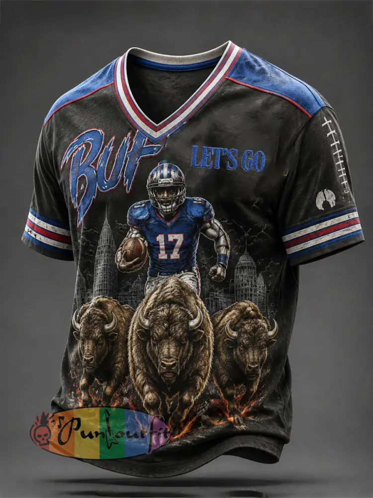 Men’s Football Lover Bulls BUF Art Printed T-shirt - Deep Blue · S