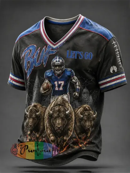 Men’s Football Lover Bulls BUF Art Printed T-shirt - Deep Blue · S