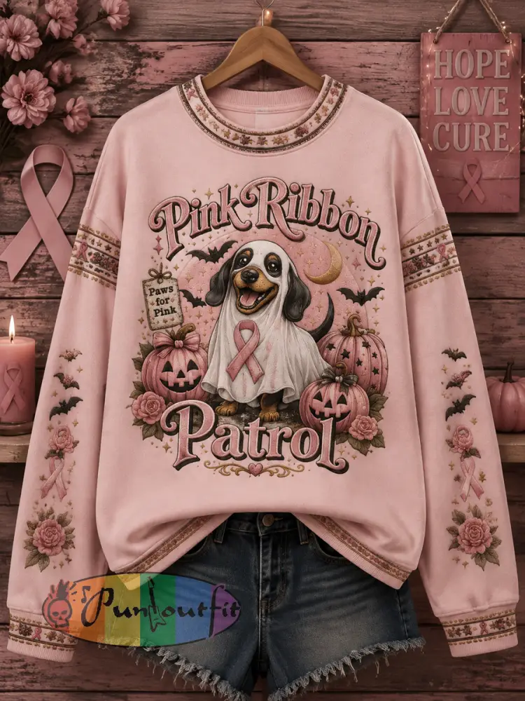 Women’s Halloween Breast Cancer Pink Print Sweatshirt - Pink · S