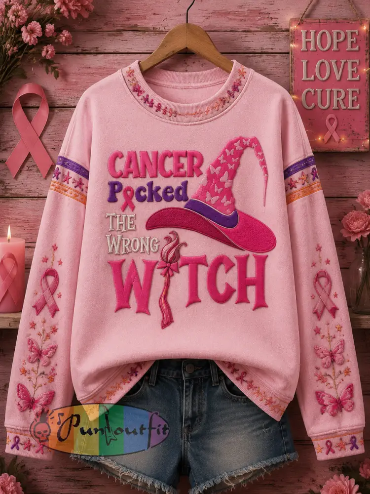 Women’s Halloween Breast Cancer Pink Print Sweatshirt - Pink · S