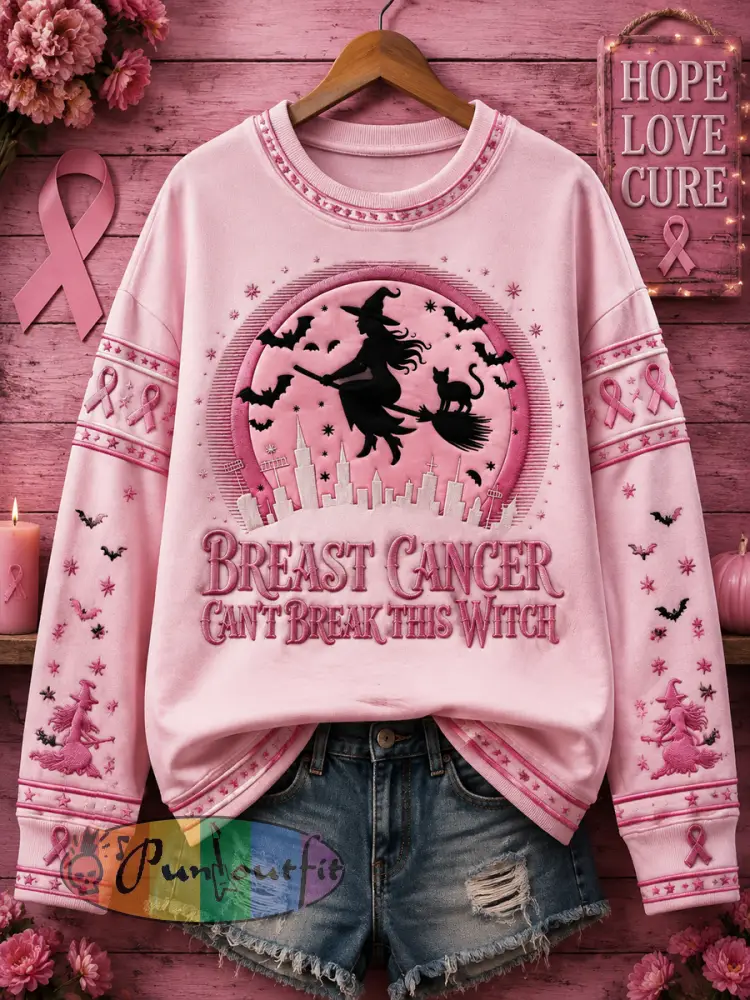 Women’s Halloween Breast Cancer Pink Print Sweatshirt - Pink · S