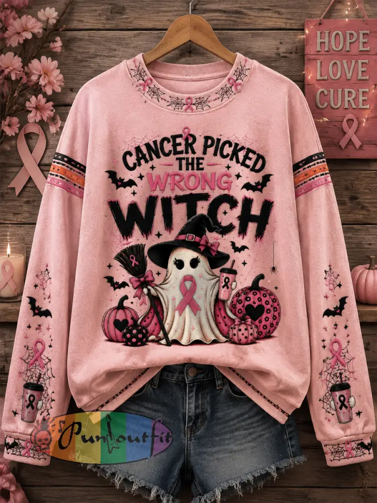 Women’s Halloween Breast Cancer Pink Print Sweatshirt - Pink · S