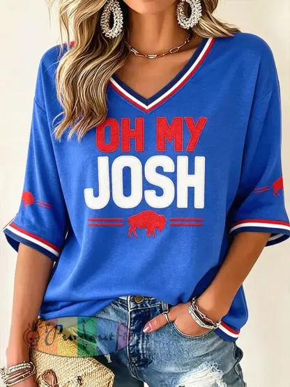 Women’s Football Lover Bulls BUF Art Printed T-shirt - Blue · S