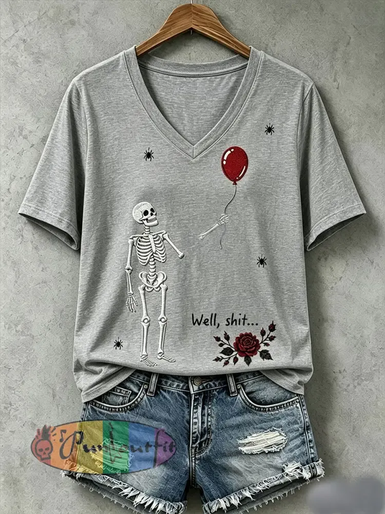 Women’s Gothic Skull T-Shirt - Gray · S
