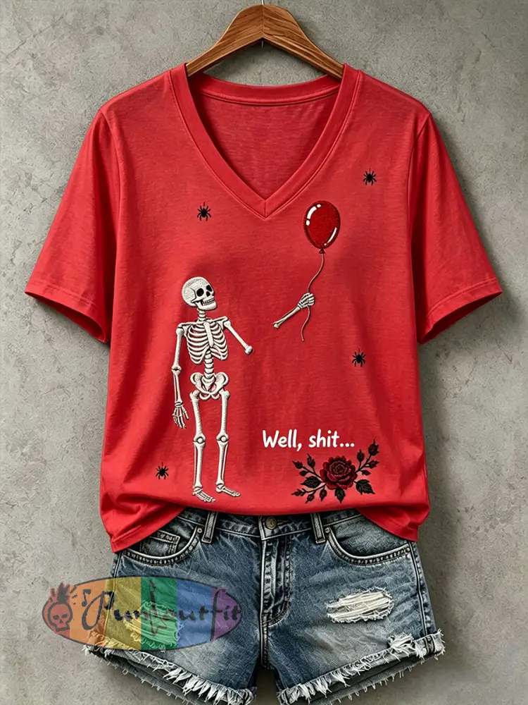 Women’s Gothic Skull T-Shirt - Red · S