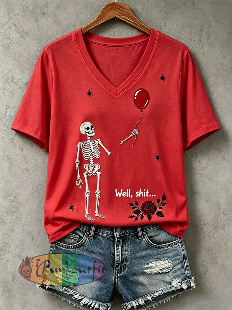 Women’s Gothic Skull T-Shirt - Red · S