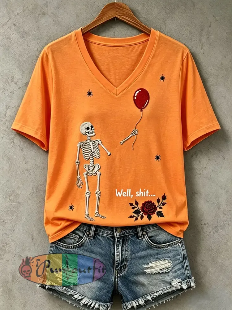 Women’s Gothic Skull T-Shirt - Orange · S
