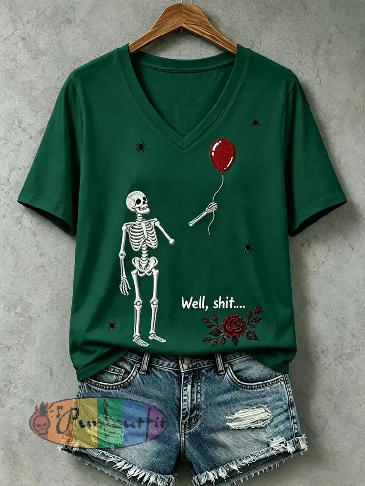Women’s Gothic Skull T-Shirt - Dark Green · S