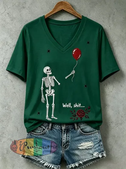 Women’s Gothic Skull T-Shirt - Dark Green · S
