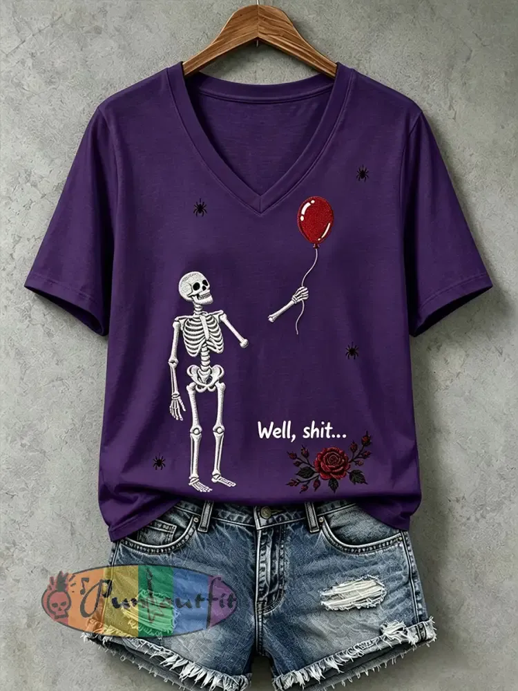 Women’s Gothic Skull T-Shirt - Deep Purple · S