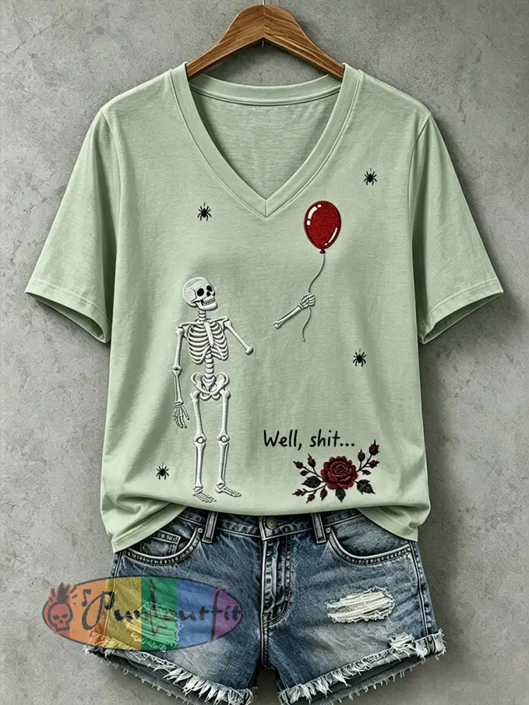 Women’s Gothic Skull T-Shirt - Light Green · S