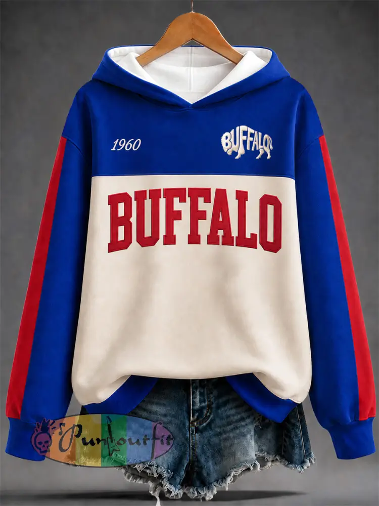 Women’s Football Lover Buffalo Print Casual Hoodie - Creamy-White · S