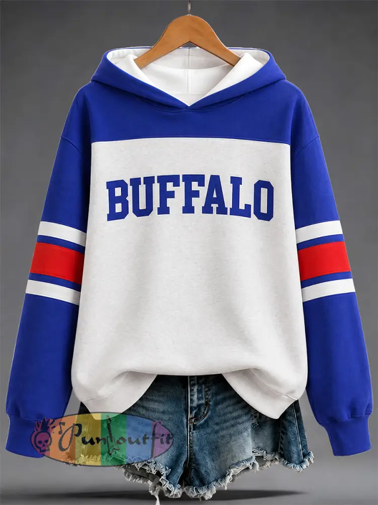 Women’s Football Lover Buffalo Print Casual Hoodie - White · S