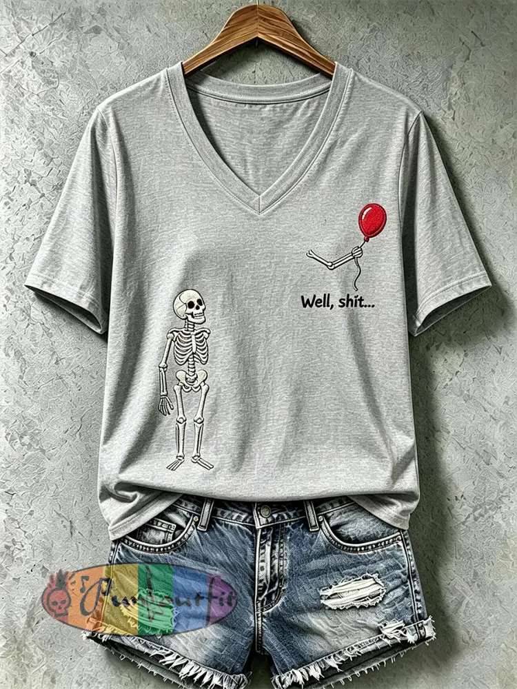 Women’s Gothic Skull T-Shirt - Light Gray · S