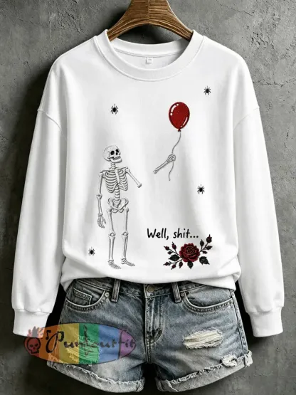 Women’s Gothic Skull Sweatshirt - White · S