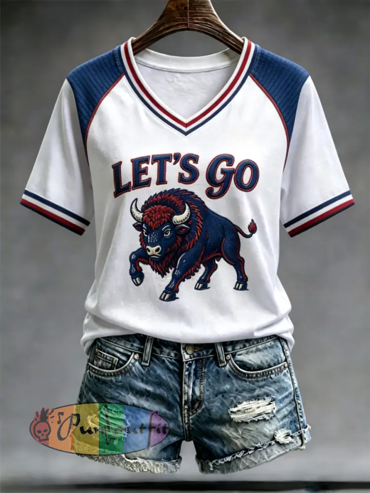 Women’s Football Lover Bulls BUF Art Printed short-sleeved T-shirt - As picture · S