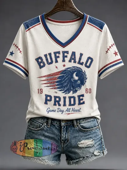 Women’s Football Lover Bulls BUF Art Printed short-sleeved T-shirt - As picture · S