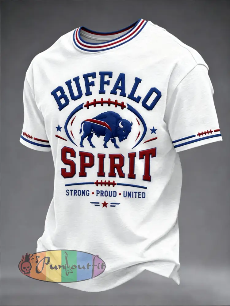 Men’s Football Lover Bulls BUF Art Printed short sleeves t-shirt - White · S