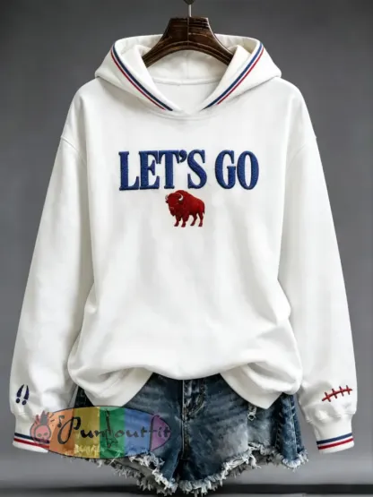 Women’s Football Lover Bulls BUF Art Printed Regular Sweatshirt - White · S