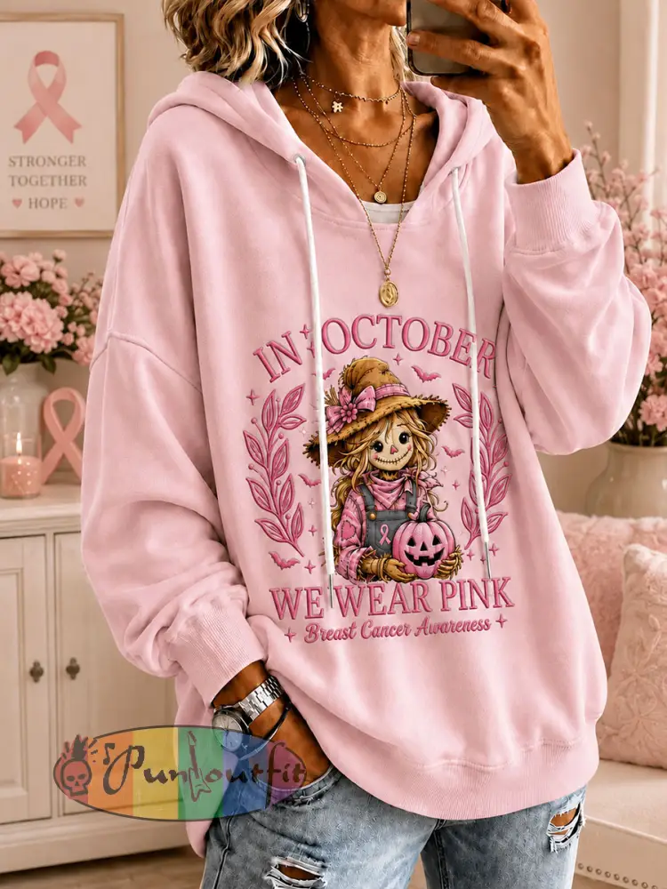 Women’s ’In October We Wear Pink’ Printed Casual Hoodie - Pink · S