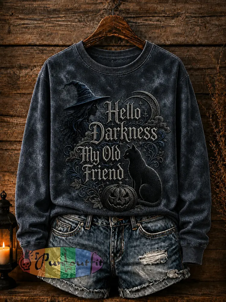 Women’s Hello Darkness My Old Friend Halloween Print Sweatshirt - As picture · S