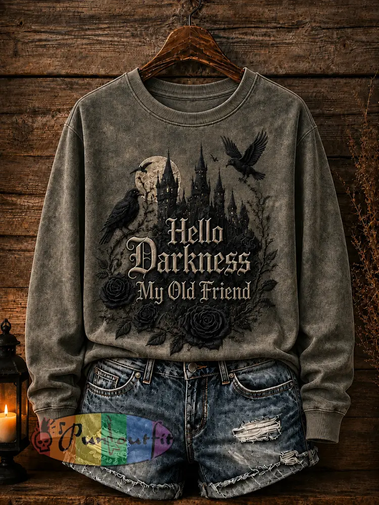 Women’s Hello Darkness My Old Friend Halloween Print Sweatshirt - As picture · S
