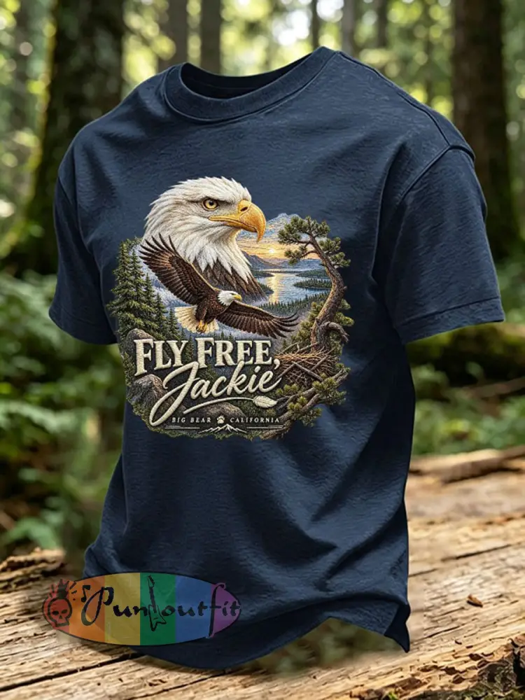 Men’s Forever Over Big Bear Fly Free Jackie Print T-shirt - Navy Blue · S