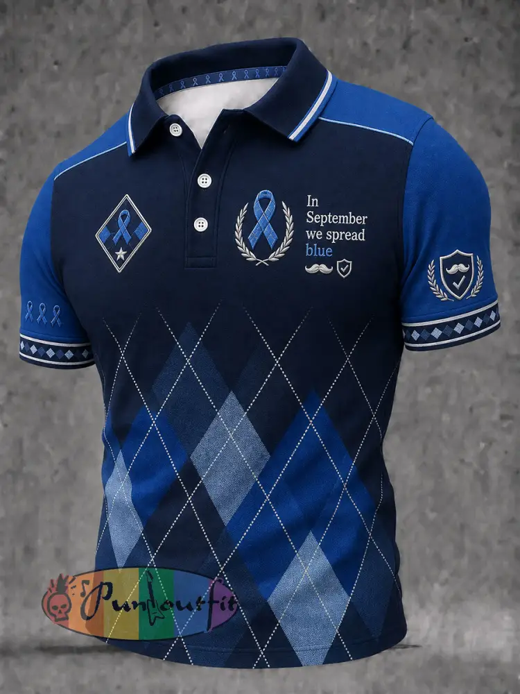 Men’s ’In September we spread blue’ prostate cancer awareness shirts - Blue · S