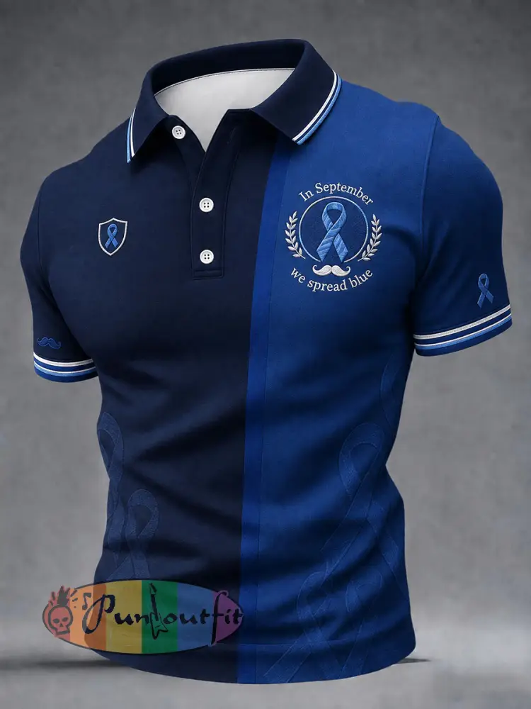 Men’s ’In September we spread blue’ prostate cancer awareness shirts - Blue · S