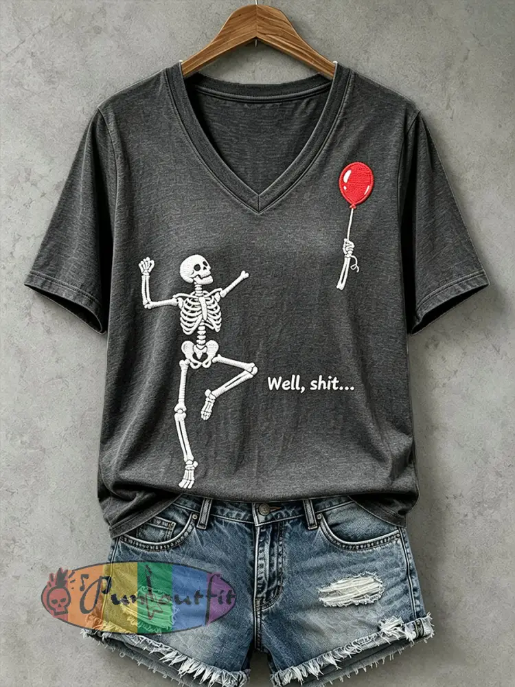 Women’s Funny Skull T-Shirt - Dark Gray · S