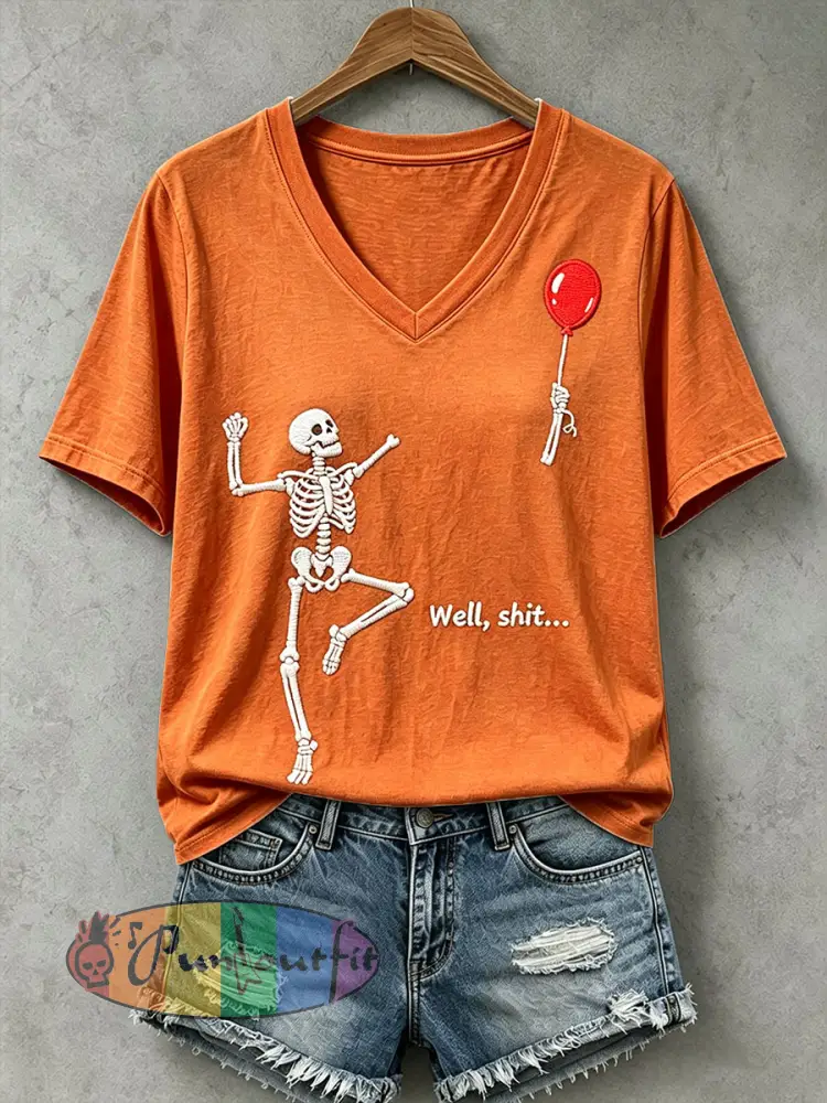 Women’s Funny Skull T-Shirt - Orange · S