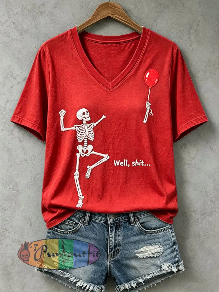 Women’s Funny Skull T-Shirt - Red · S