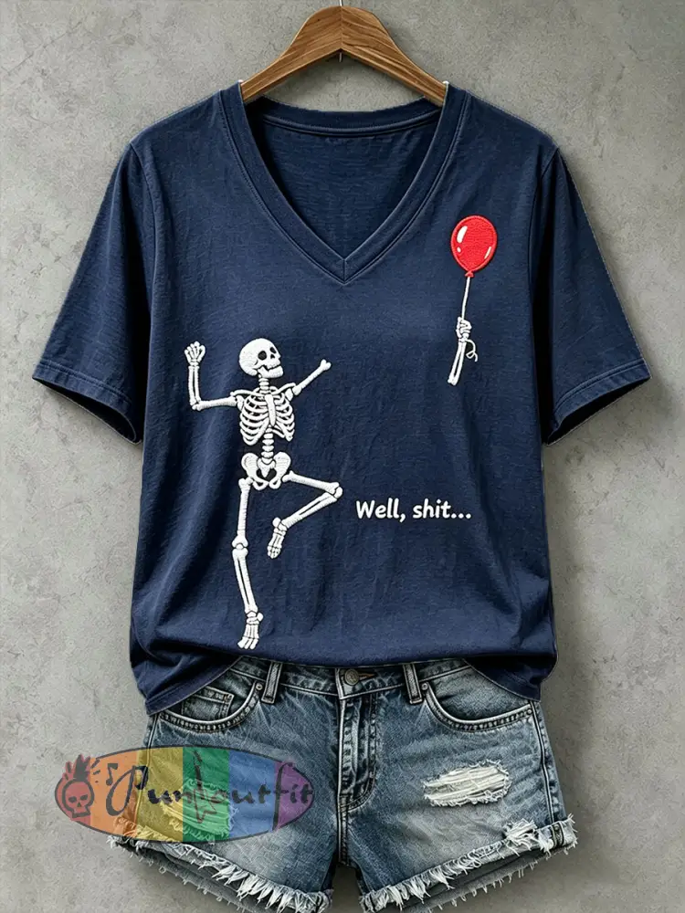 Women’s Funny Skull T-Shirt - Navy Blue · S