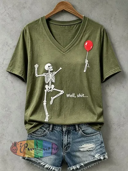 Women’s Funny Skull T-Shirt - Army Green · S