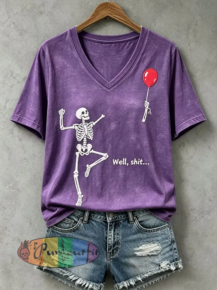 Women’s Funny Skull T-Shirt - Purple · S