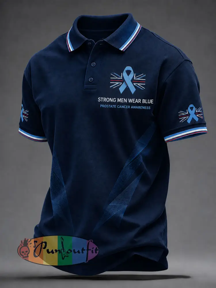 Men’s Prostate Cancer Awareness Printed Casual Top - Deep Blue · S