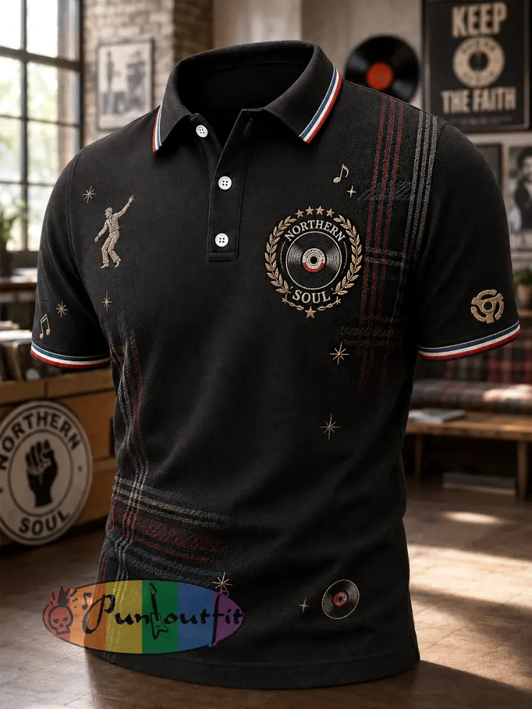 Men’s Retro Northern Soul Keep The Faith Print Casual Polo Shirt - Black · S
