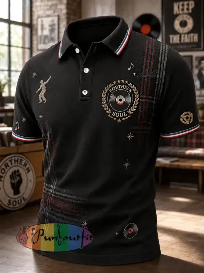Men’s Retro Northern Soul Keep The Faith Print Casual Polo Shirt - Black · S