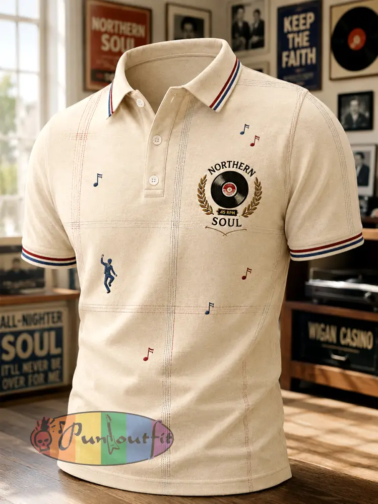Men’s Retro Northern Soul Keep The Faith Print Casual Polo Shirt - Creamy-White · S