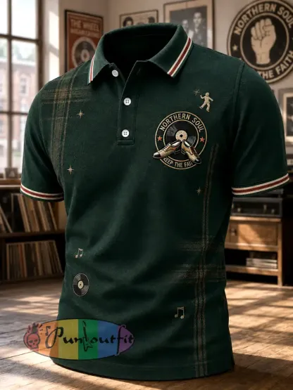 Men’s Retro Northern Soul Keep The Faith Print Casual Polo Shirt - Dark Green · S
