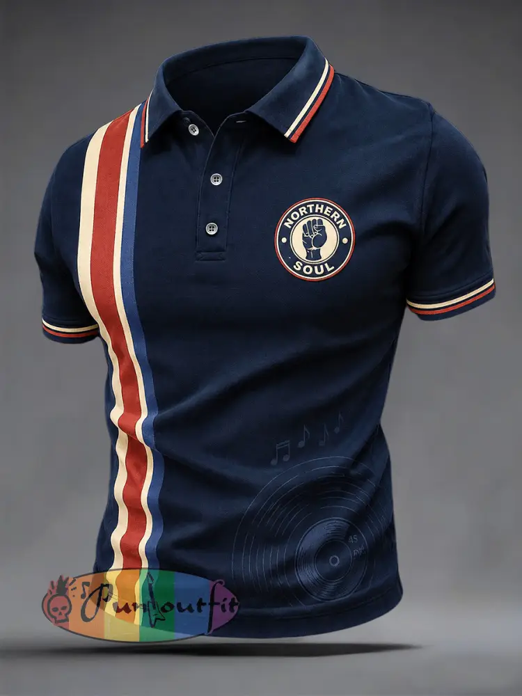 Men’s Retro Northern Soul Keep The Faith Print Casual Polo - Deep Blue · S