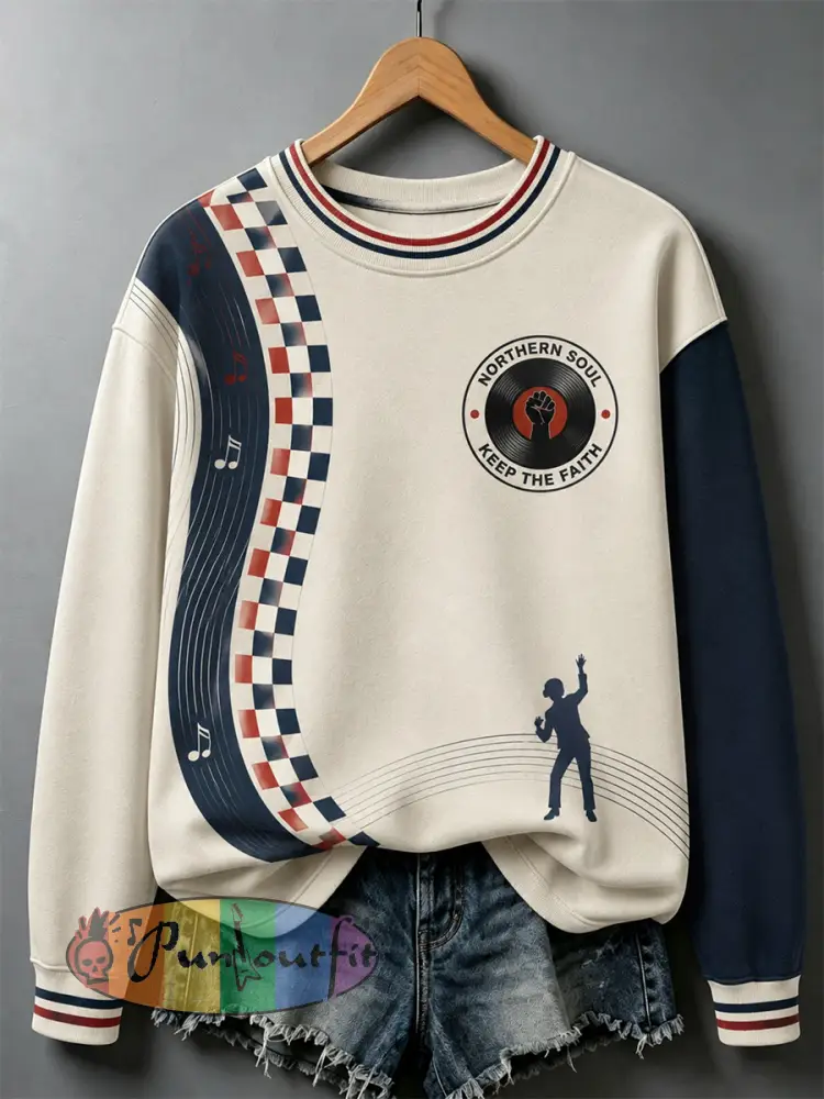 Women’s Retro Northern Soul Keep The Faith Print Casual Sweatshirt - Creamy-White · S