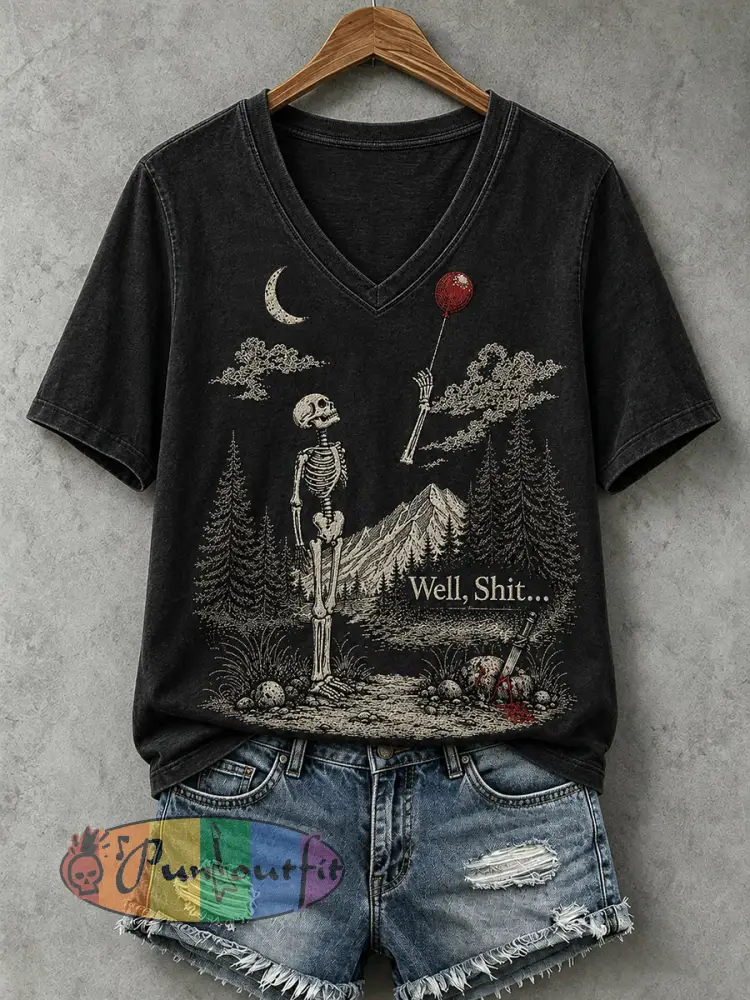 Women’s Well Shit Skull T-shirt - Black · S