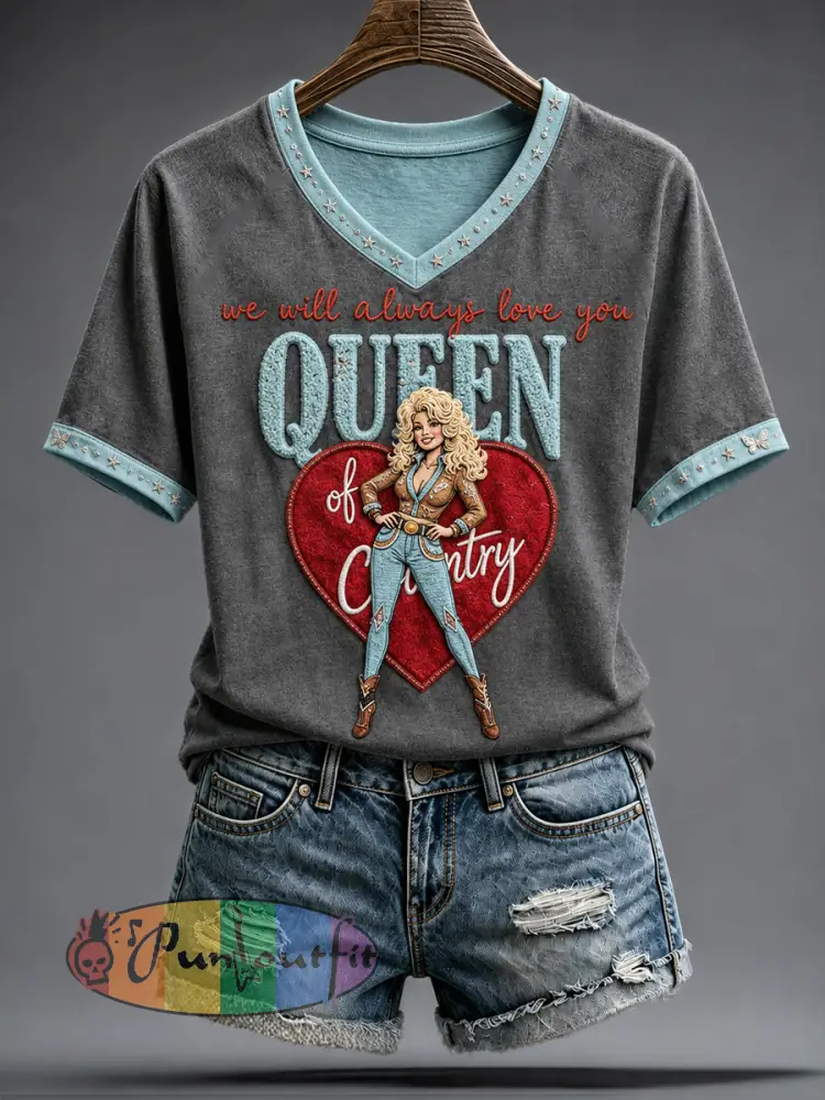 Women’s Rip Country Music Lover Queen of Country Printed T-shirt - Gray · S
