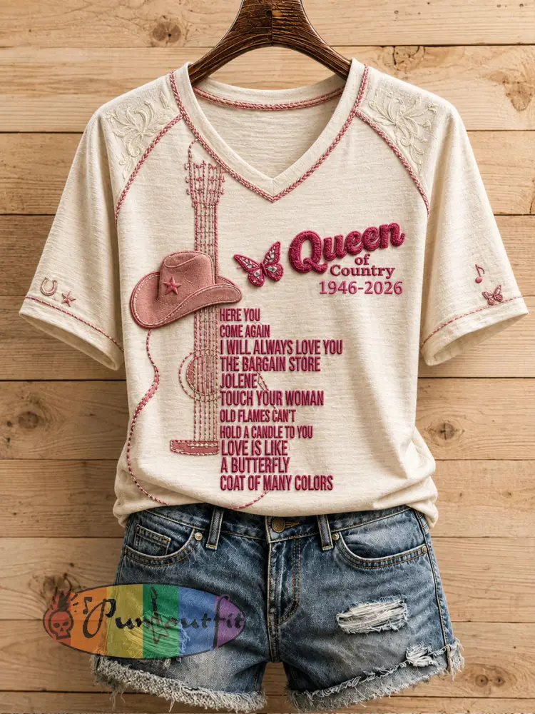 Women’s Rip Country Music Lover Queen of Country Printed T-shirt - Creamy-White · S