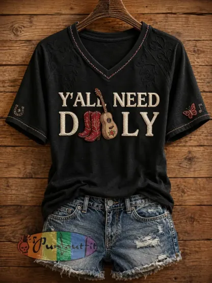 Women’s Rip Country Music Lover Queen of Country Printed T-shirt - Black · S